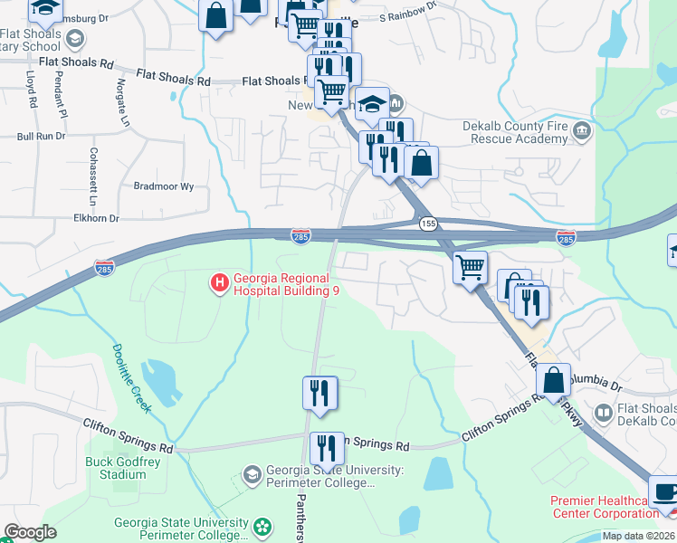map of restaurants, bars, coffee shops, grocery stores, and more near in DeKalb County