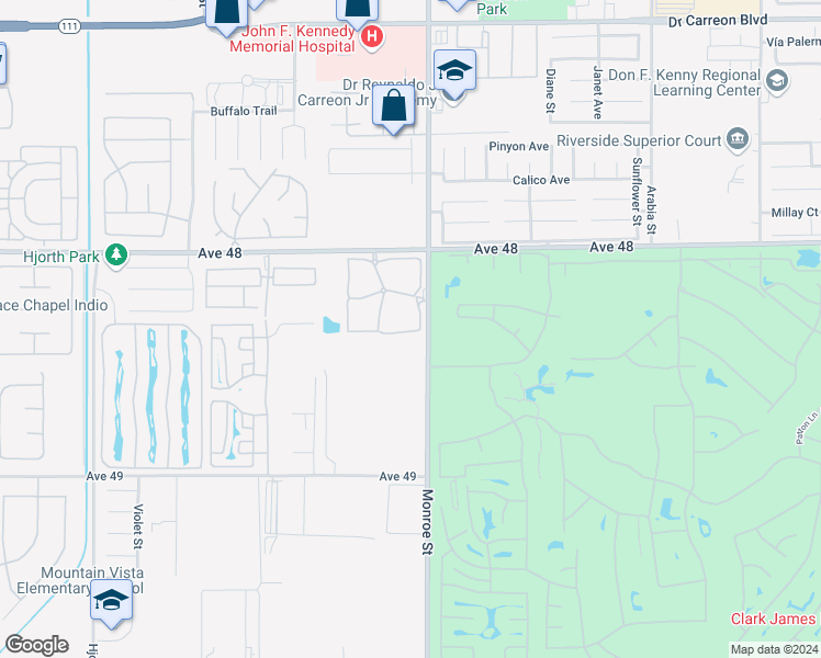 map of restaurants, bars, coffee shops, grocery stores, and more near 48255 Monroe Street in Indio