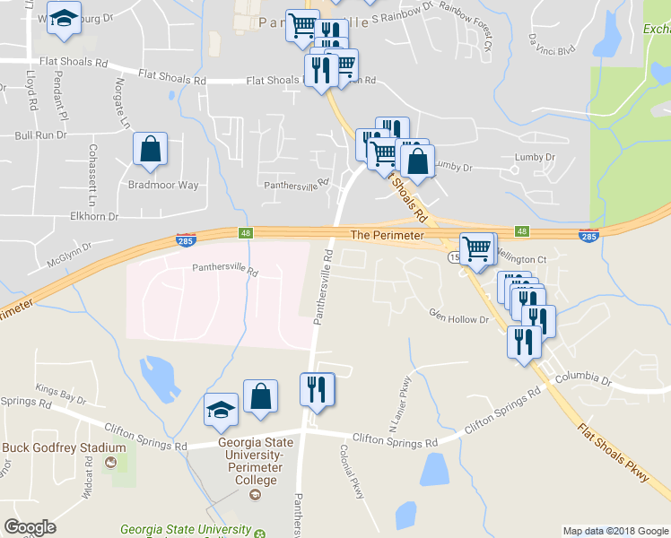 map of restaurants, bars, coffee shops, grocery stores, and more near in DeKalb County
