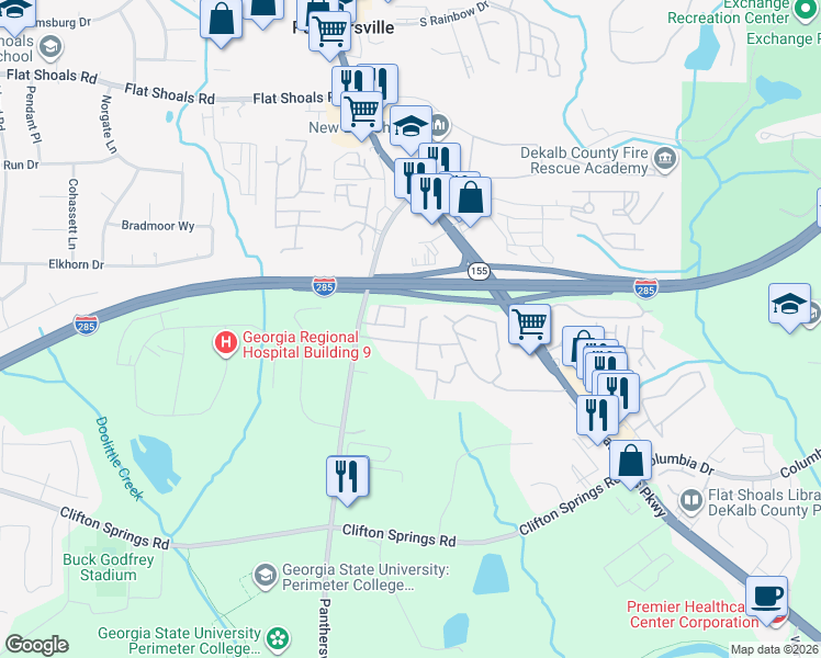 map of restaurants, bars, coffee shops, grocery stores, and more near 348 Glen Hollow Lane in Decatur