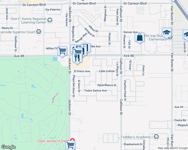 map of restaurants, bars, coffee shops, grocery stores, and more near 48417 Agua Caliente St in Coachella