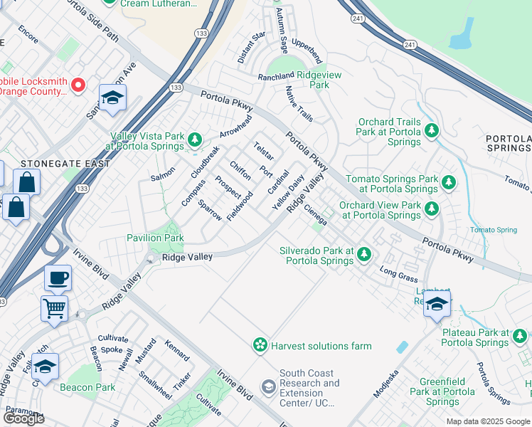 map of restaurants, bars, coffee shops, grocery stores, and more near 147 Yellow Daisy in Irvine