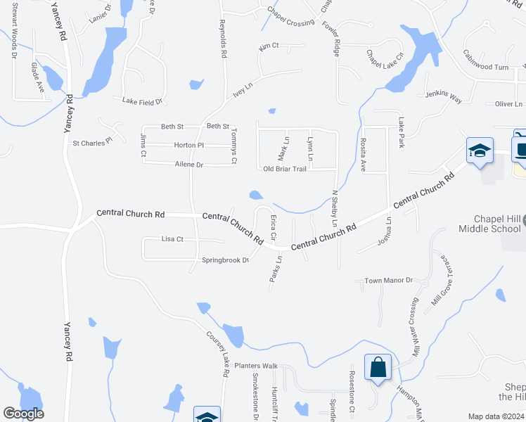 map of restaurants, bars, coffee shops, grocery stores, and more near 3940 Erica Circle in Douglasville