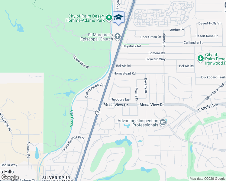map of restaurants, bars, coffee shops, grocery stores, and more near 48300 Crestview Drive in Palm Desert