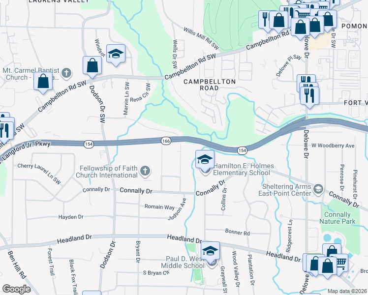 map of restaurants, bars, coffee shops, grocery stores, and more near 2114 Ivydale Street in East Point