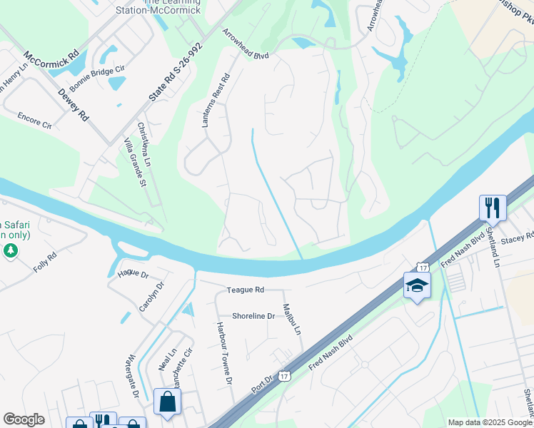 map of restaurants, bars, coffee shops, grocery stores, and more near 683 Riverwalk Drive in Myrtle Beach