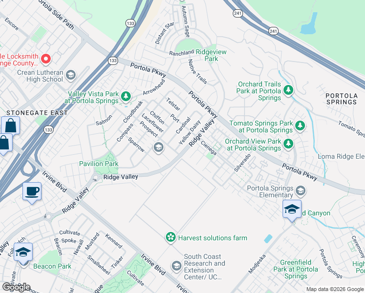 map of restaurants, bars, coffee shops, grocery stores, and more near 144 Yellow Daisy in Irvine