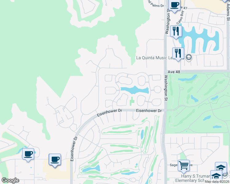 map of restaurants, bars, coffee shops, grocery stores, and more near 48612 Paseo Tarazo in La Quinta