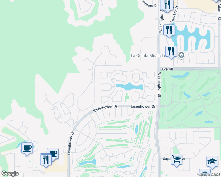 map of restaurants, bars, coffee shops, grocery stores, and more near 48602 Pso Tarazo in La Quinta