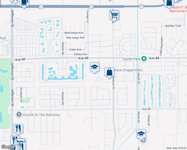 map of restaurants, bars, coffee shops, grocery stores, and more near 80803 Hayleigh Court in Indio