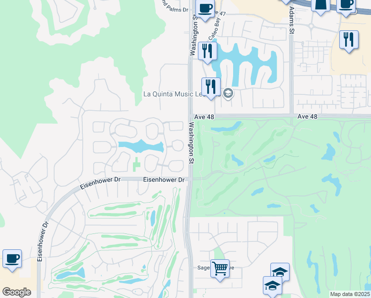 map of restaurants, bars, coffee shops, grocery stores, and more near 48117 Vía Hermosa in La Quinta