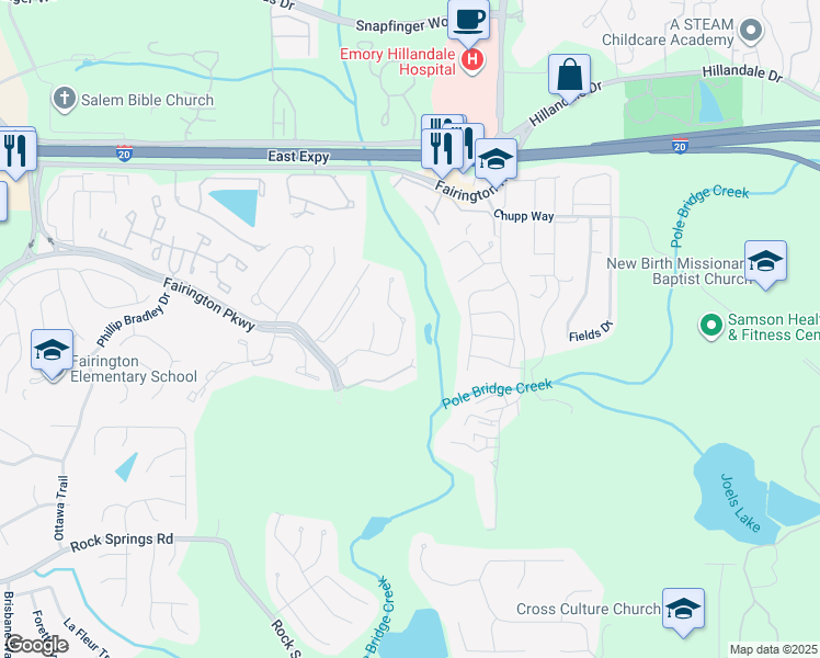 map of restaurants, bars, coffee shops, grocery stores, and more near 2495 Piering Drive in Stonecrest