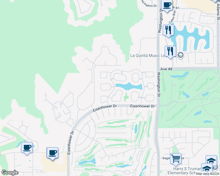 map of restaurants, bars, coffee shops, grocery stores, and more near 48602 Paseo Tarazo in La Quinta