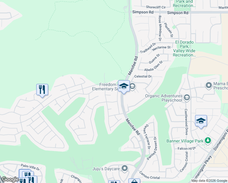 map of restaurants, bars, coffee shops, grocery stores, and more near 28953 Raintree Drive in Menifee