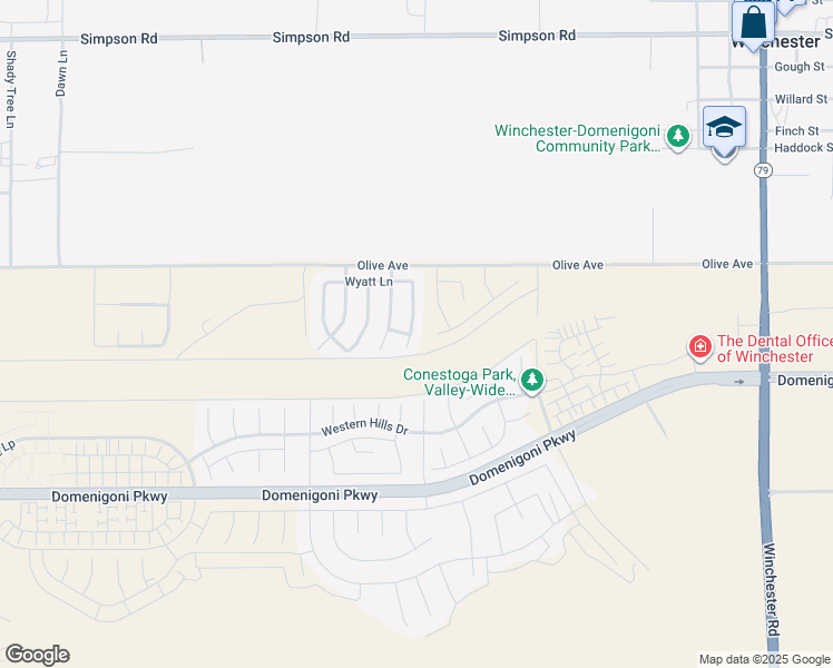 map of restaurants, bars, coffee shops, grocery stores, and more near 29134 Dallas Circle in Winchester