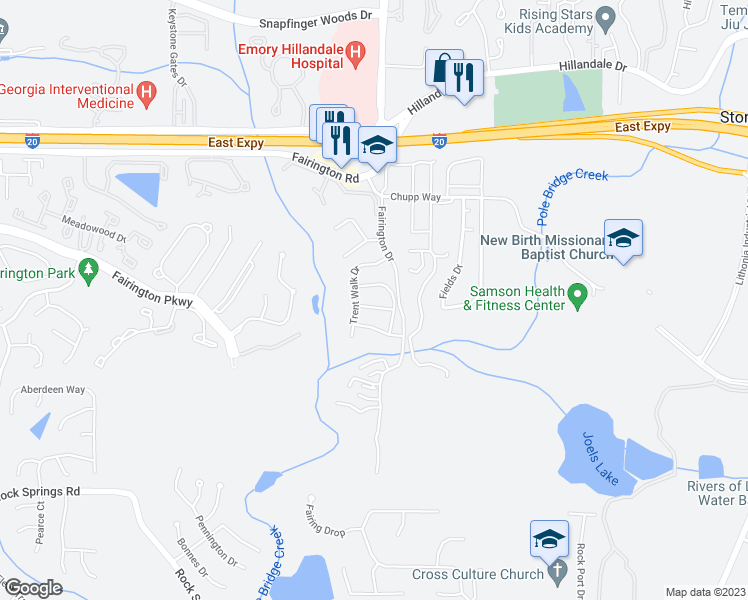 map of restaurants, bars, coffee shops, grocery stores, and more near 5917 Dogwood Manor in Lithonia