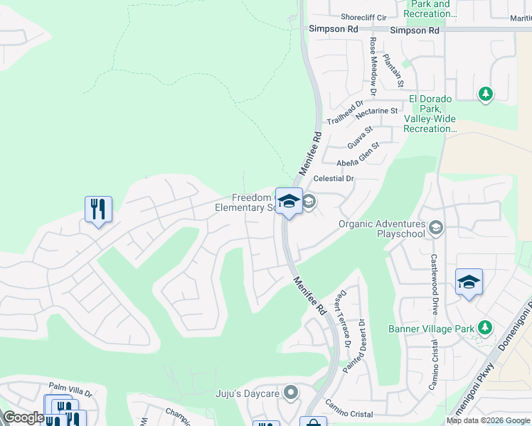 map of restaurants, bars, coffee shops, grocery stores, and more near 28953 Raintree Drive in Menifee