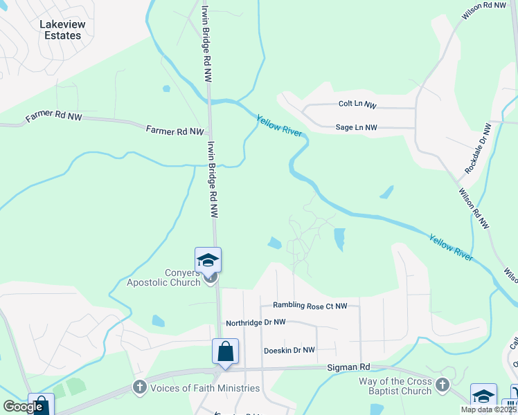 map of restaurants, bars, coffee shops, grocery stores, and more near 1991 Irwin Bridge Road Northwest in Conyers