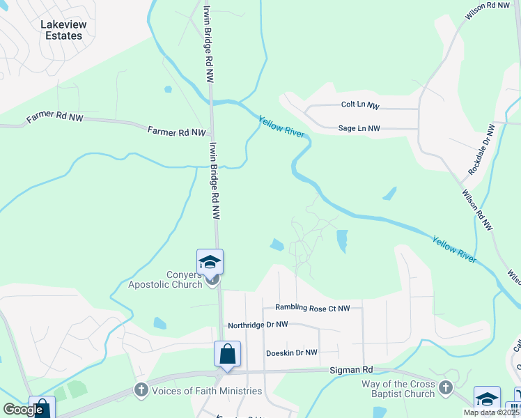 map of restaurants, bars, coffee shops, grocery stores, and more near 1991 Irwin Bridge Road Northwest in Conyers