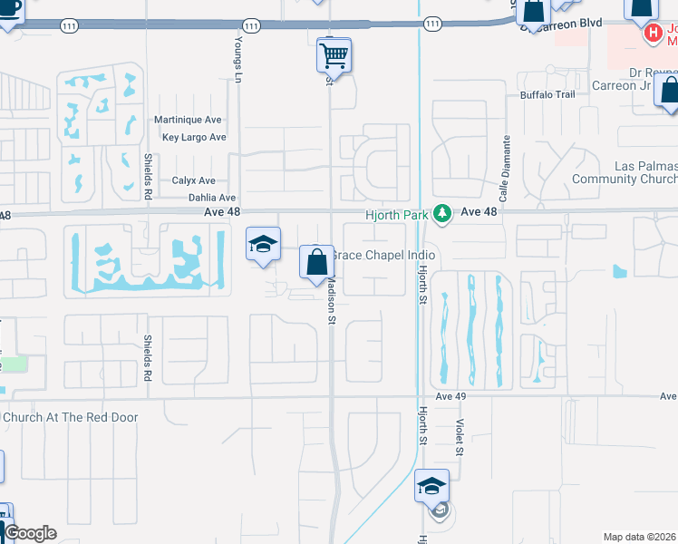 map of restaurants, bars, coffee shops, grocery stores, and more near 48321 Panorama Avenue in Indio