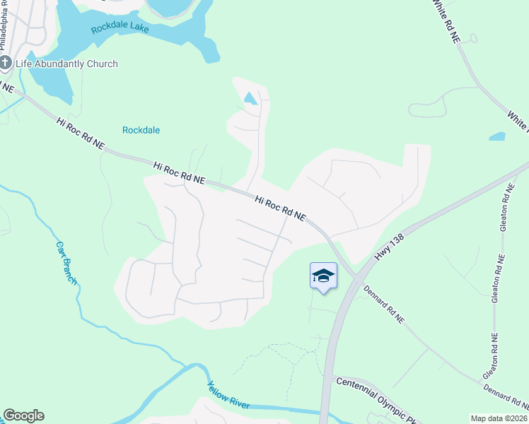 map of restaurants, bars, coffee shops, grocery stores, and more near 2419 Hi Roc Road Northeast in Conyers