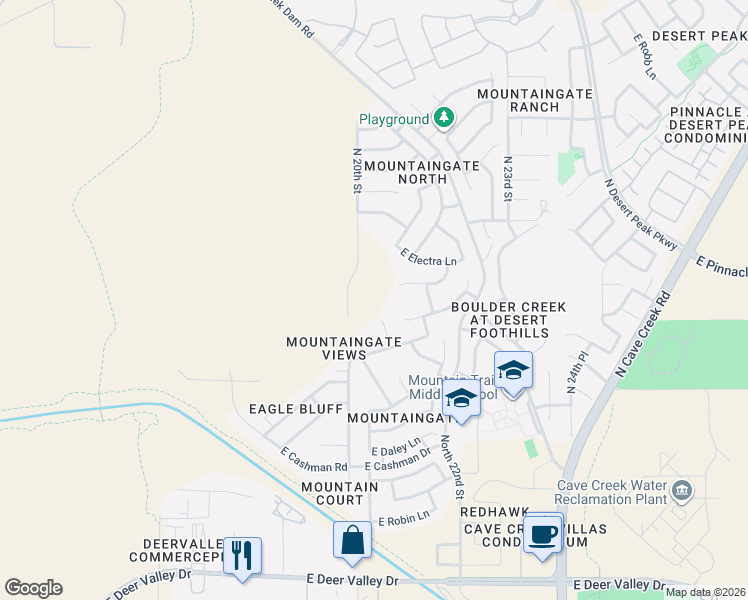 map of restaurants, bars, coffee shops, grocery stores, and more near 23060 North 21st Street in Phoenix