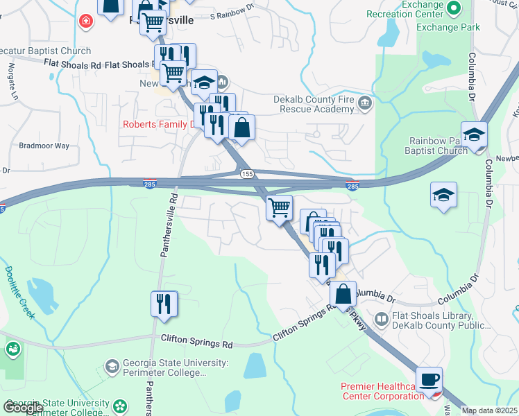 map of restaurants, bars, coffee shops, grocery stores, and more near 46 Glen Hollow Circle in Decatur