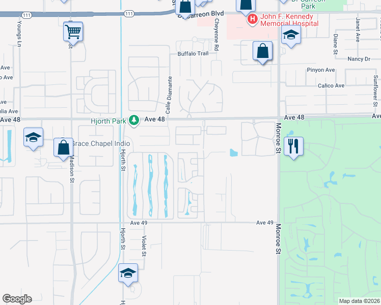 map of restaurants, bars, coffee shops, grocery stores, and more near Mountain View North in Indio