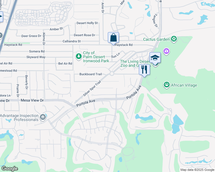 map of restaurants, bars, coffee shops, grocery stores, and more near 73530 Feather Trail in Palm Desert
