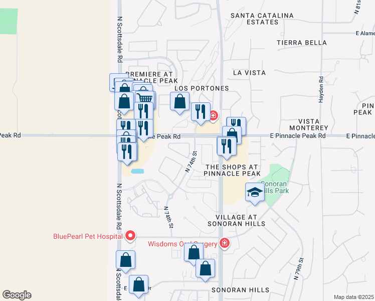 map of restaurants, bars, coffee shops, grocery stores, and more near 23376 73rd Way in Scottsdale