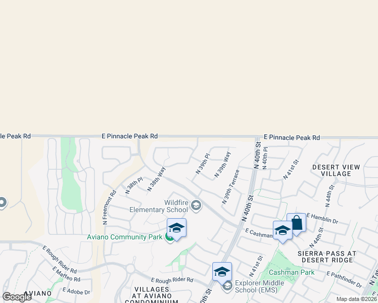 map of restaurants, bars, coffee shops, grocery stores, and more near 3855 East Expedition Way in Phoenix