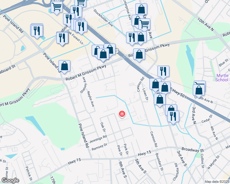 map of restaurants, bars, coffee shops, grocery stores, and more near 1639 Racepath Street in Myrtle Beach