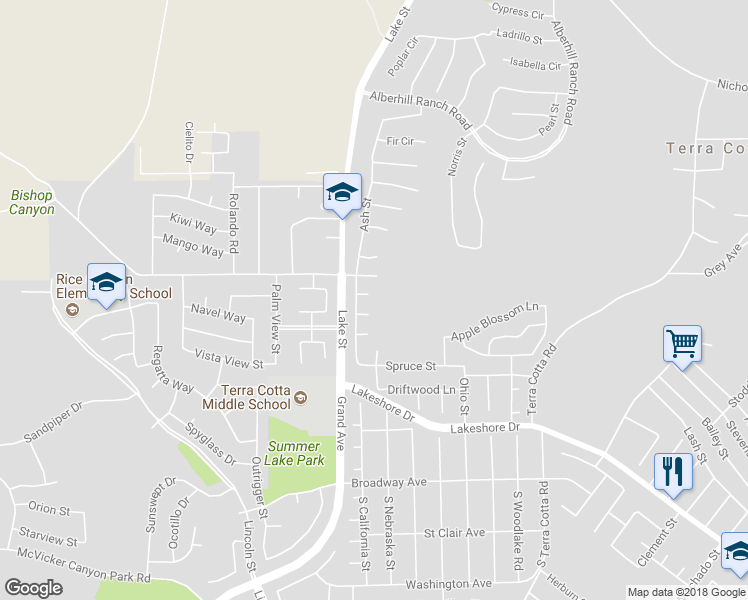 map of restaurants, bars, coffee shops, grocery stores, and more near 3265 Ivy Court in Lake Elsinore