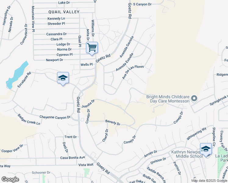 map of restaurants, bars, coffee shops, grocery stores, and more near 29121 Avenue De Las Flores in Menifee