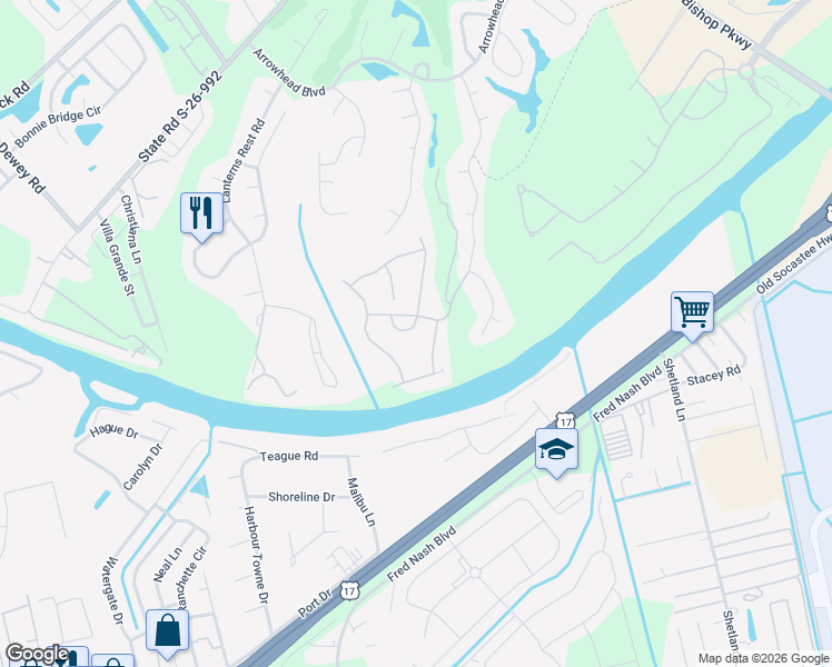 map of restaurants, bars, coffee shops, grocery stores, and more near 212 Viejas Drive in Myrtle Beach