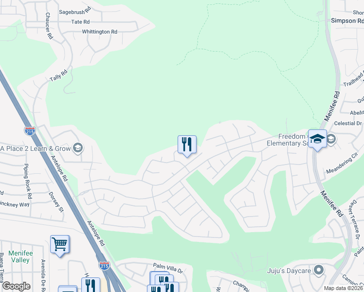 map of restaurants, bars, coffee shops, grocery stores, and more near 28284 Lone Mountain Court in Menifee