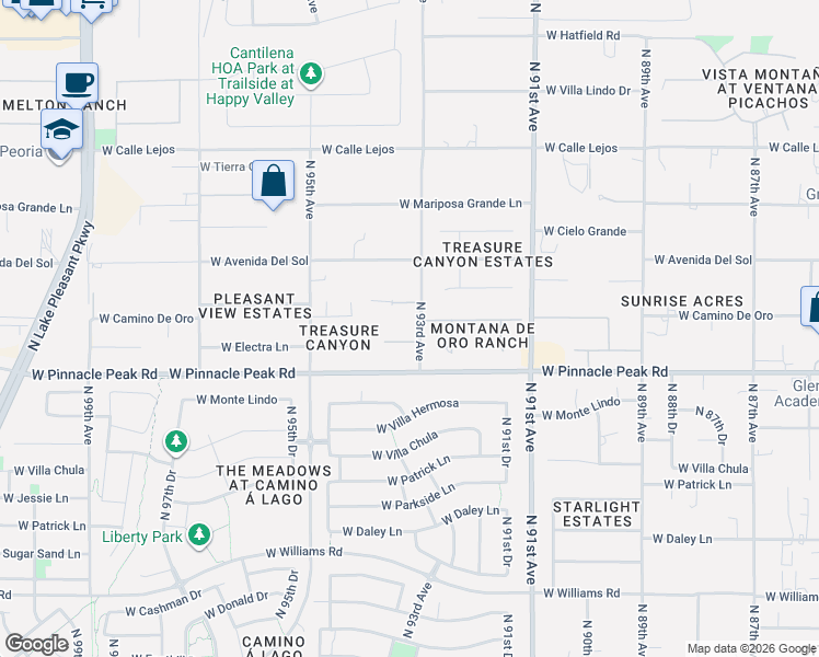 map of restaurants, bars, coffee shops, grocery stores, and more near 9310 West Electra Lane in Peoria