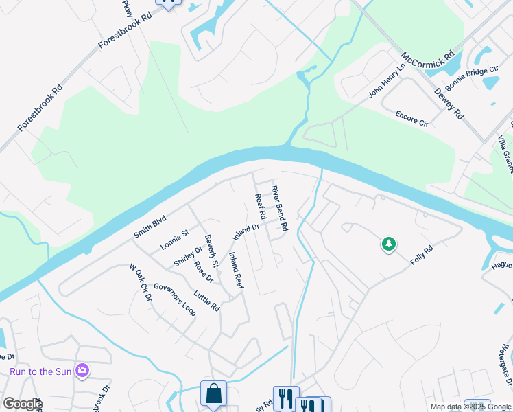 map of restaurants, bars, coffee shops, grocery stores, and more near 708 Reef Road in Myrtle Beach