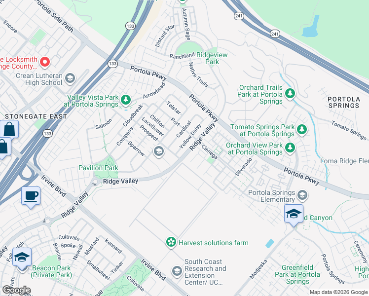 map of restaurants, bars, coffee shops, grocery stores, and more near 142 Yellow Daisy in Irvine