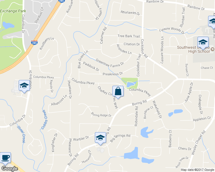 map of restaurants, bars, coffee shops, grocery stores, and more near 3615 Columbia Parkway in Decatur