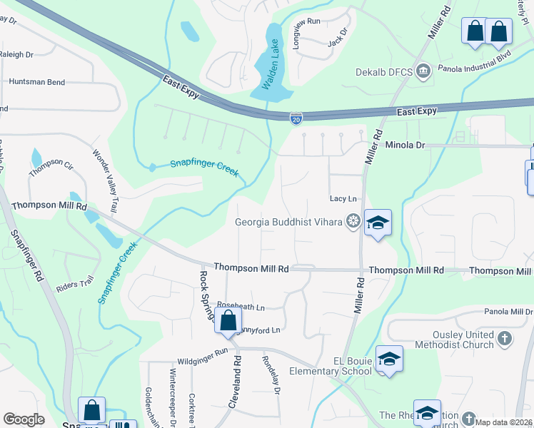 map of restaurants, bars, coffee shops, grocery stores, and more near 2974 Invermere Woods Court in Stonecrest