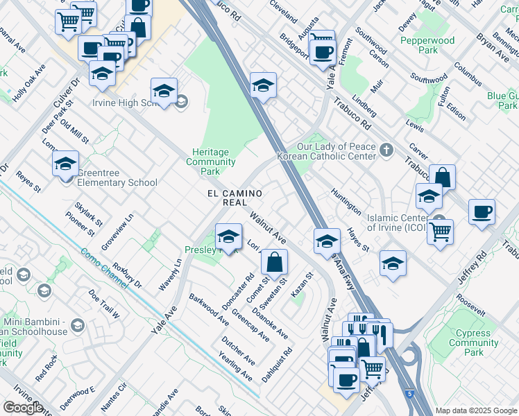 map of restaurants, bars, coffee shops, grocery stores, and more near 2 Boise in Irvine