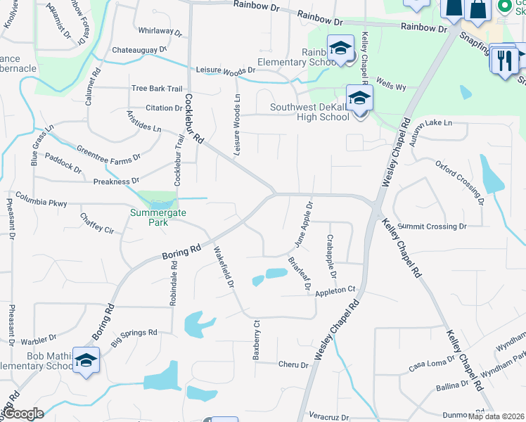 map of restaurants, bars, coffee shops, grocery stores, and more near 3849 Boring Road in Decatur