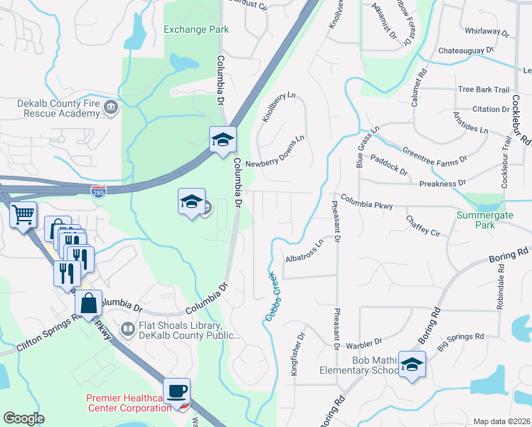 map of restaurants, bars, coffee shops, grocery stores, and more near 3011 Cascade Manor Drive in Decatur