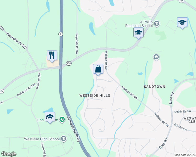 map of restaurants, bars, coffee shops, grocery stores, and more near 2205 Fern Valley Drive Southwest in Atlanta