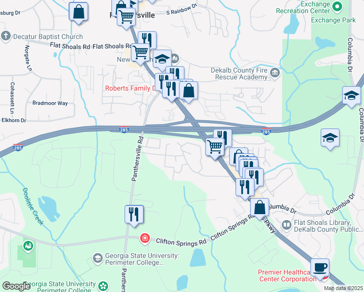 map of restaurants, bars, coffee shops, grocery stores, and more near 123 Glen Hollow Circle in Decatur