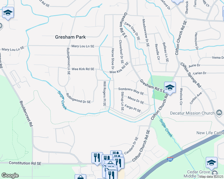 map of restaurants, bars, coffee shops, grocery stores, and more near 3017 Horse Shoe Drive in Atlanta