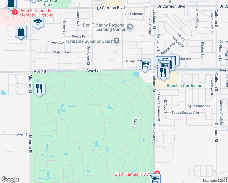 map of restaurants, bars, coffee shops, grocery stores, and more near 82537 Doolittle Drive in Indio