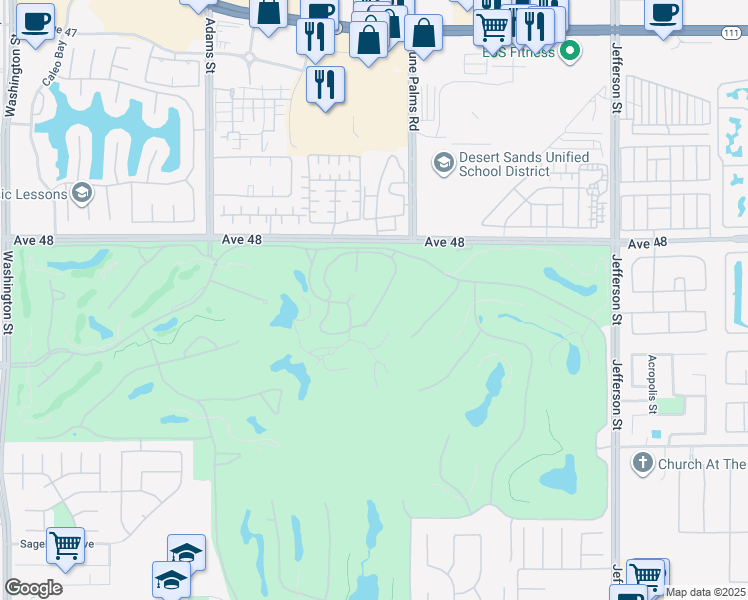 map of restaurants, bars, coffee shops, grocery stores, and more near 48370 Casita Drive in La Quinta