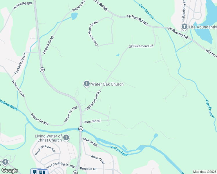 map of restaurants, bars, coffee shops, grocery stores, and more near 2079 Carr Road Northeast in Conyers